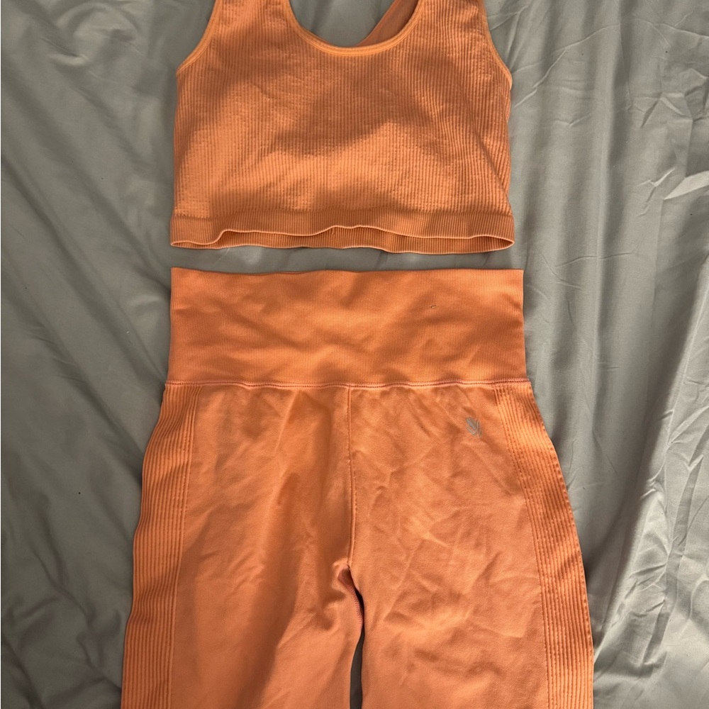 Orange Ribbed Crop Top and biker shorts Set